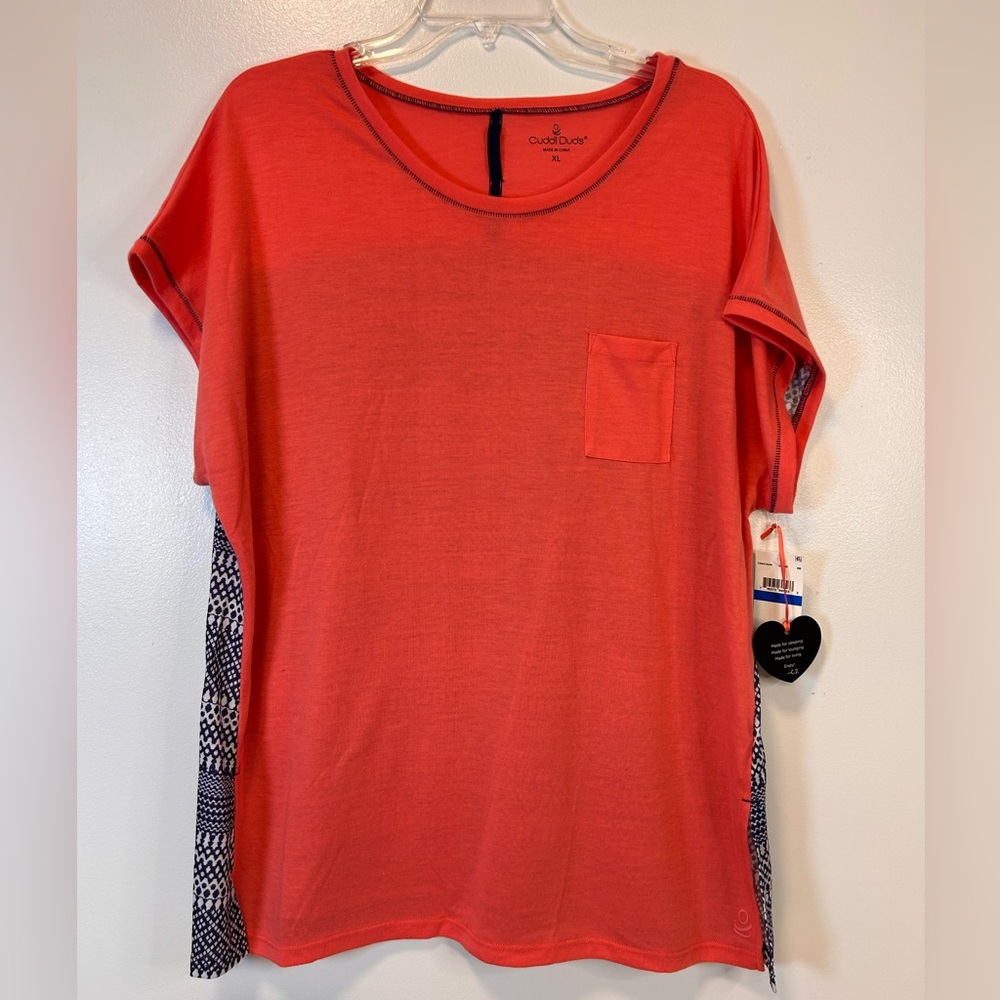 Cuddl Duds Coral & Patterned Short Sleeve Sleep Lounge Shirt Womenโsโ XL
